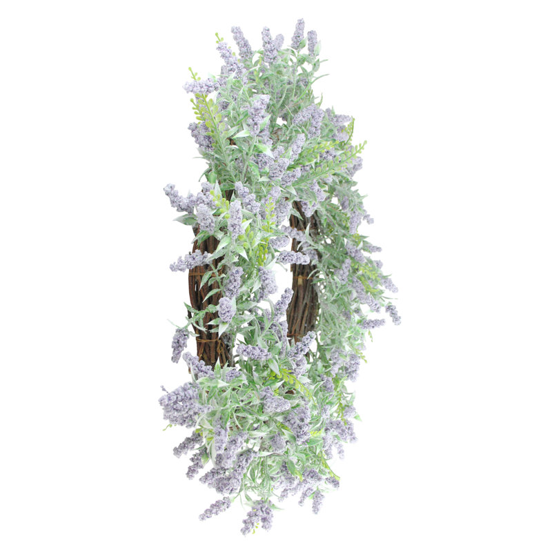 Lavender and Leaves Spring Floral Artificial Wreath Purple - 22-Inch