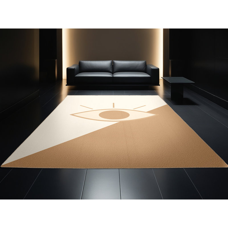 Soft Plush Hewson Open Eye Of Awareness Minimalist Area Rug in Beige – Beige Binding, 4x6