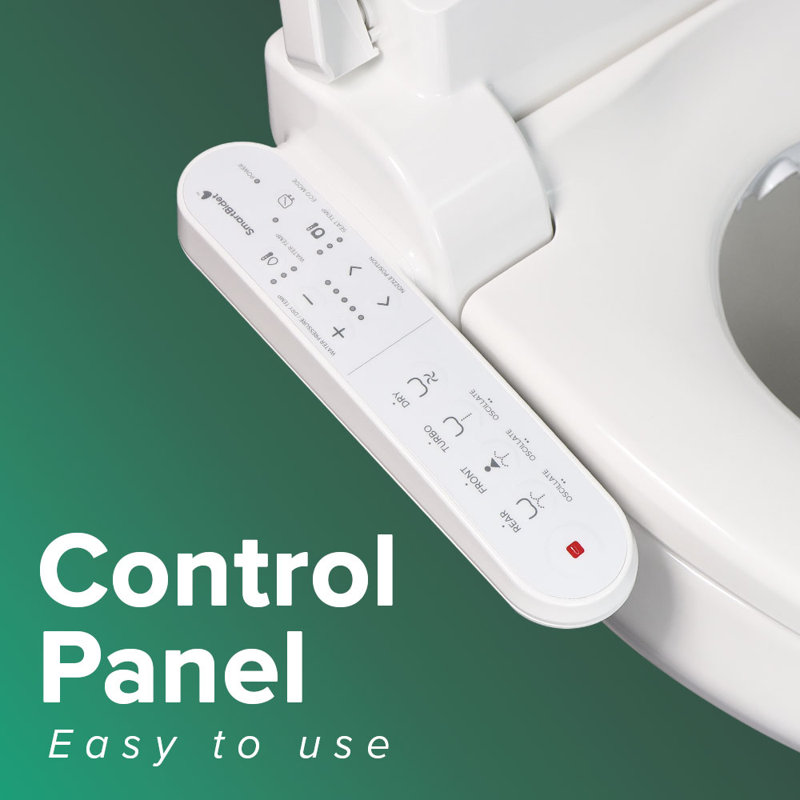 White Electric Bidet Toilet Seat with Heated Seating and Control Panel