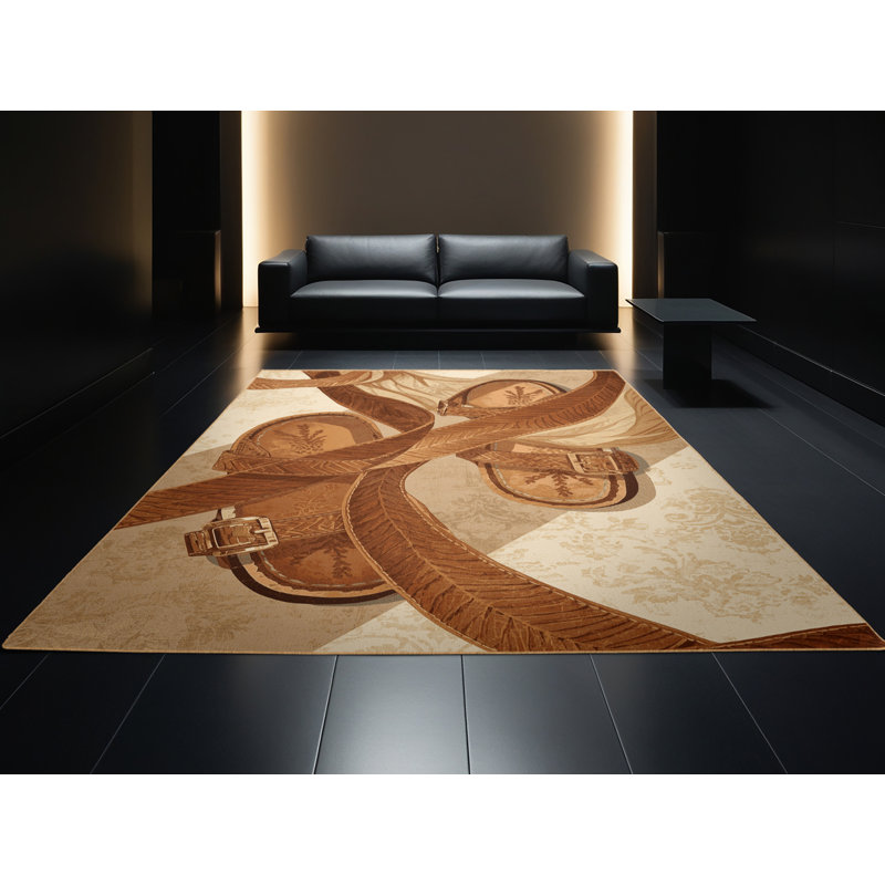 Machine Washable Brooksville Classic Oriental Rug in Brown – LightBrown Binding, 7x9