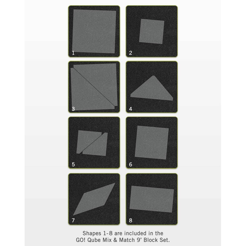 AccuQuilt GO! Bloc Qube Mix and Match de 9 pouces avec 8 formes matelassées, tapis de découpe, vidéos, boîte de rangement et livret de 14 motifs