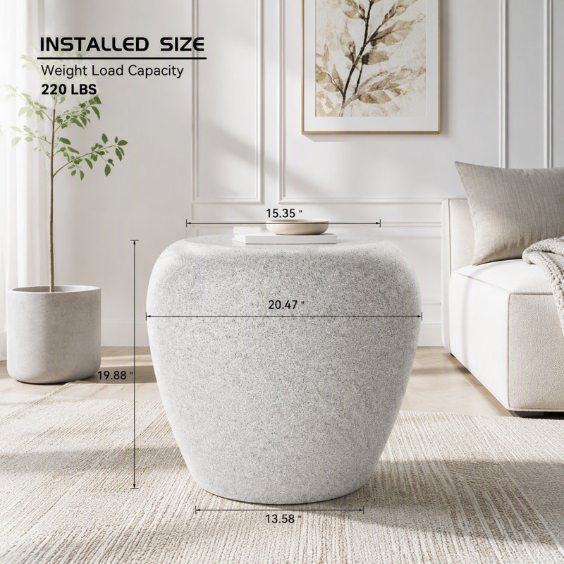 Table d'appoint irrégulière en fibre de verre, 19.29"W, Beige