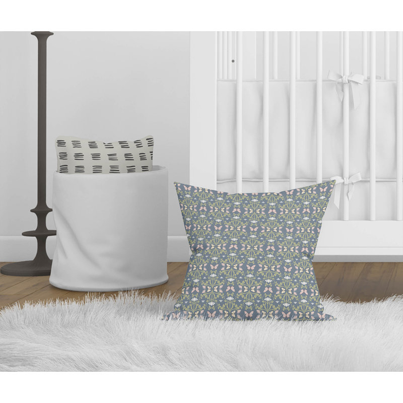 Bees & Butterflies Blue Pillow, 16" H x 16" W