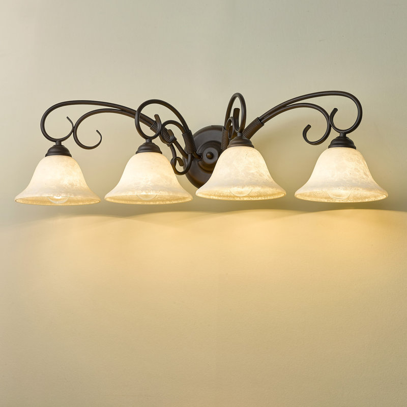 Karcher 4 - Light Dimmable Vanity Light, Rubbed Bronze, Tea Stone Glass