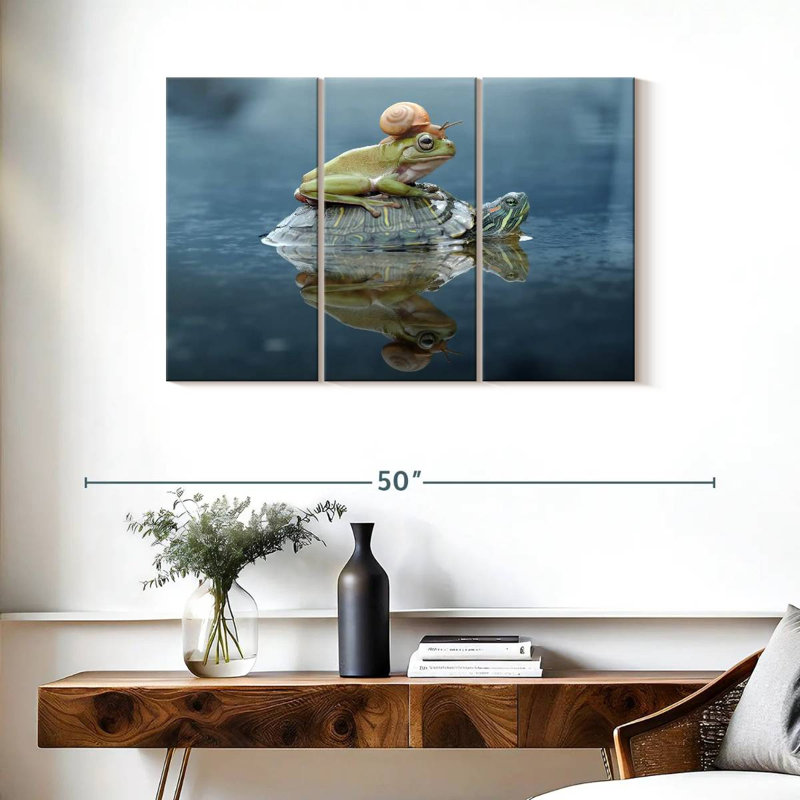 Brampt Snail And Frog Riding A Turtle, 24" H x 38" W