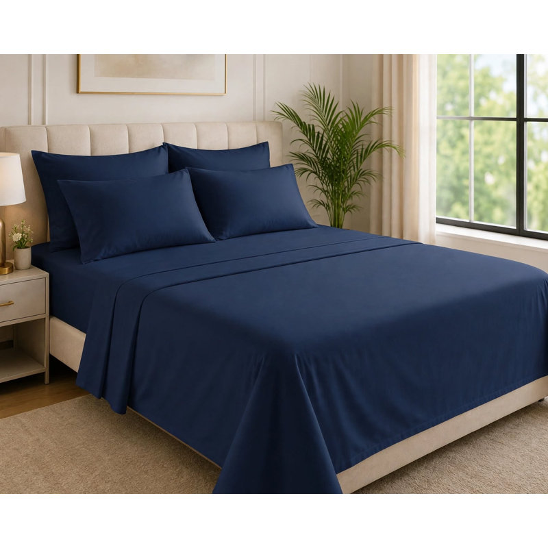 6-Piece Premium Deep Pockets Microfiber Sheet Set, Queen, Navy