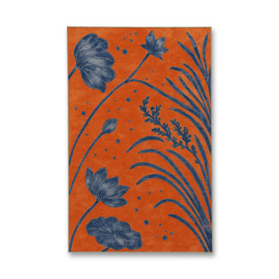 MOSSO Orange Floral Washable Woven Backing Area Rug
