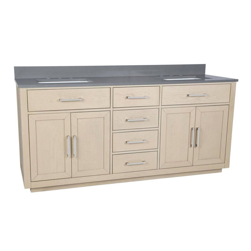 Ensemble de meuble-lavabo double 72 po Nahlani, Chêne clair, gris
