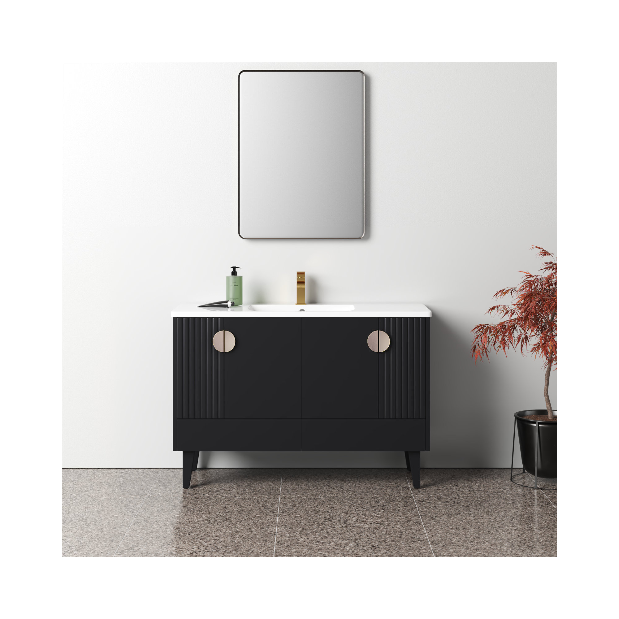 Saimah 48'' Single Bathroom Vanity, Black, Satin Nickel