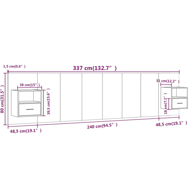Headboard, Grey, Super King (6')