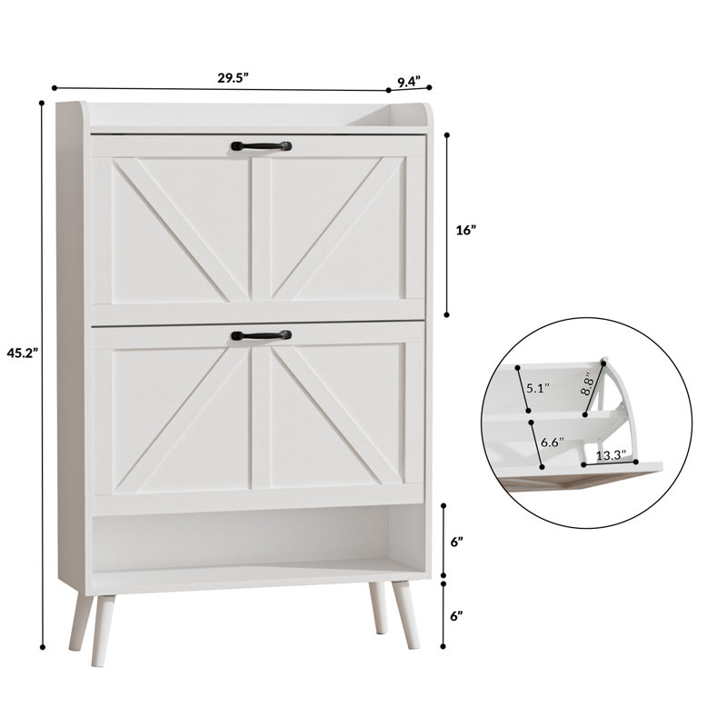 20 Pair Shoe Storage Cabinet With 2 Drawers and Adjustable Shelves, White