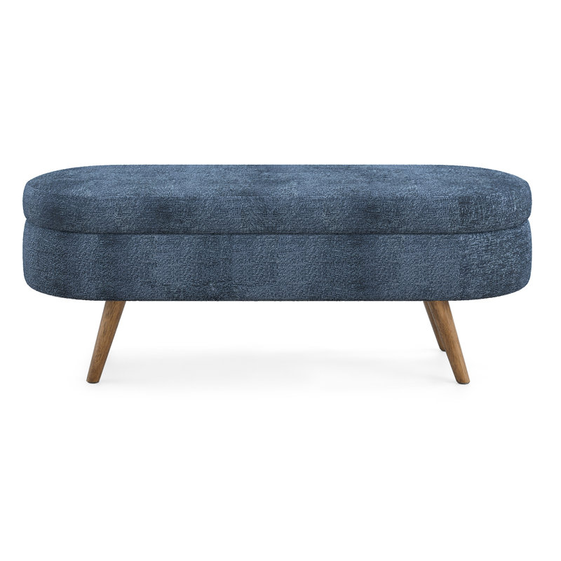 Ottoman Oval Storage Bench,Rubber Wood Legs, Dark Blue