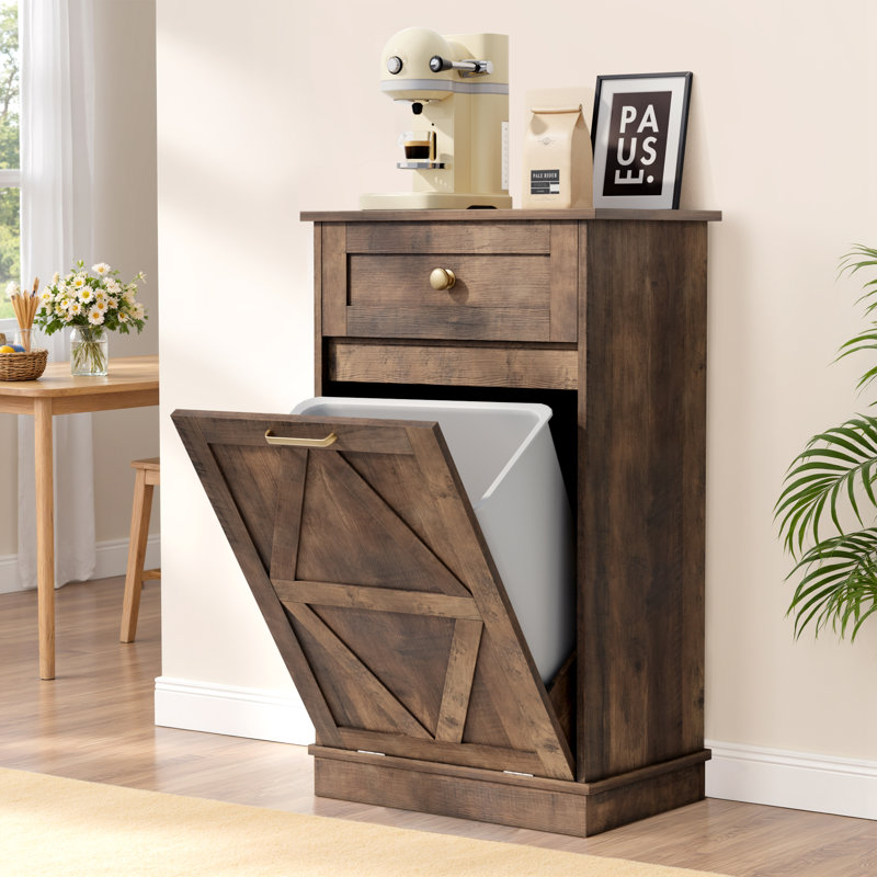 Tilt Out Trash Cabinet(Not include trash can), Brown