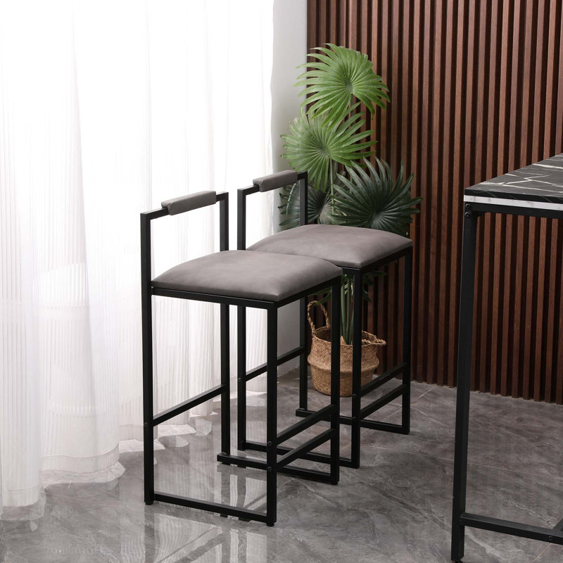 Bar Stool With Backrest Set Of 2 Counter Height Upholstered Bar Chairs With Footrest, Gray