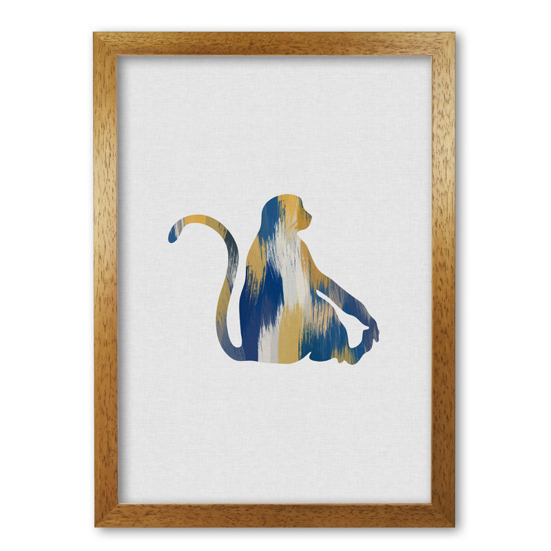 Monkey Blue & Yellow - Print, Honey Oak Frame, 85 cm H x 60 cm W x 5 cm D