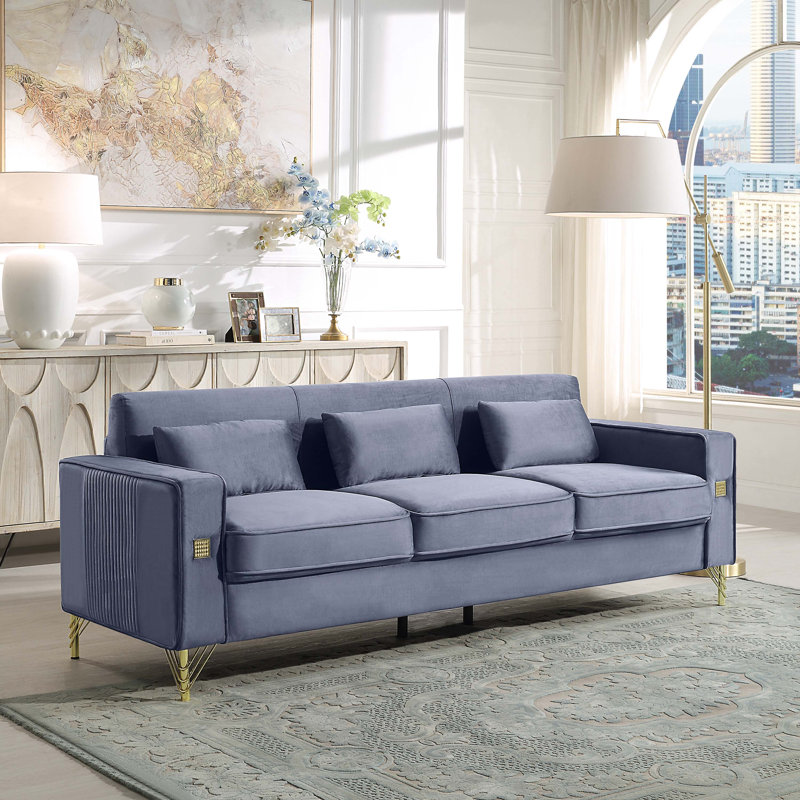 Dwayne 86.6" Square Arm Sofa, Gray Velvet