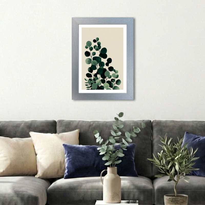 Scandinavian Eucalyptus Wall Art Home Decor Minimal Botanical Giclee Art Print of Eucalyptus Leaves in Deep and Sage Greens on Beige 1 Piece Wall Art