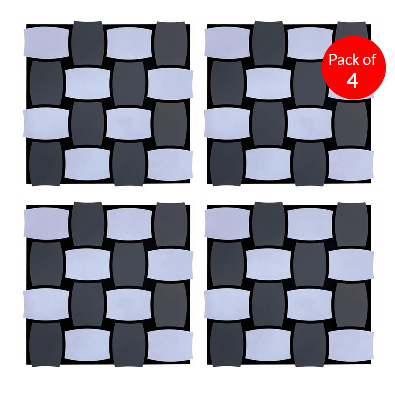 Modern 3D Checkerboard Acoustic Panel - Black & Grey - PET + MDF Size: 610 x 610 mm - Pack of 4