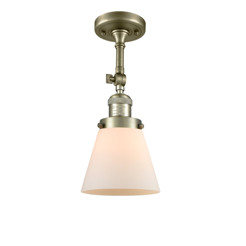 Hardiman Glass Semi Flush Mount, Matte White Cased, Antique Brass, 13.5" H x 6.25" W x 6.25" D