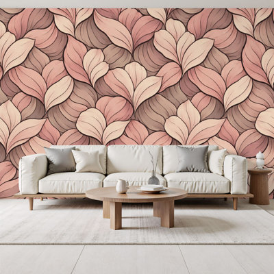 Peel and Stick Wallpaper Art Floral Stylized Petal Motif Dusty Pink Dark Wall Murals 69"H x 96"W Removable PVC Wall Paper Self-Adhesive Wall Decor for Bedroom Living Room Home Office