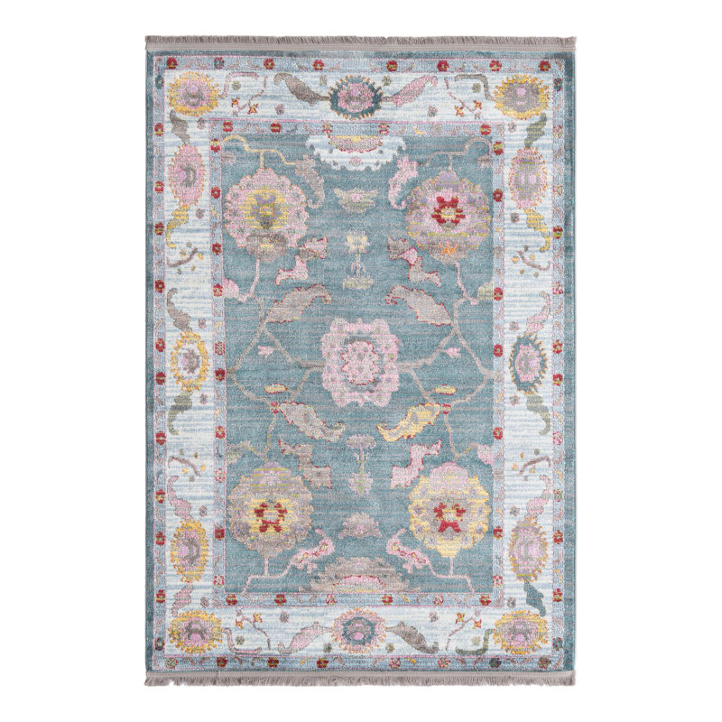 Tapis Haefner_Gris et bleu, Rectangle 4 pi 3 po x 6 pi