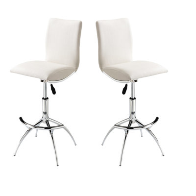 2 tabourets de bar modernes, revêtement en tissu blanc doux, fabrication en métal, hauteur réglable, tabourets rembourrés en mousse facile d'entretien 2 pièces, base en cuir texturé, rembourrage confortable