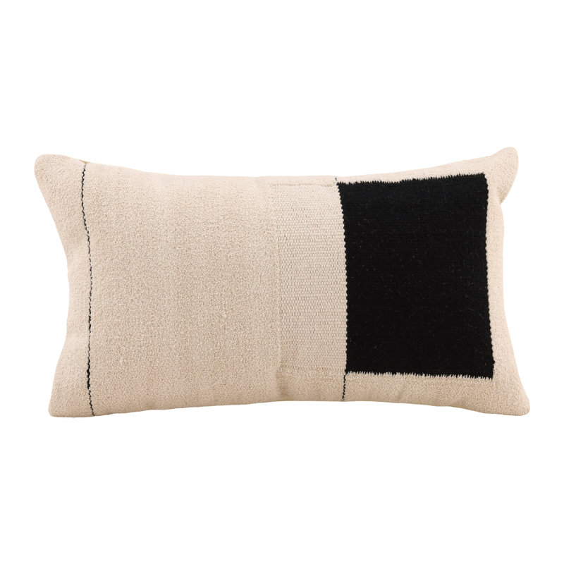  100% Cotton Lumbar Rectangular Off-White/Black Pillow Cover & Insert