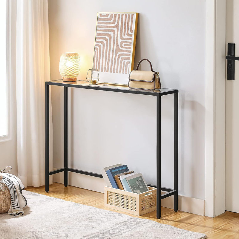 Sirine 100 Console Table With Tempered Glass Top, Black