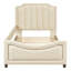 Lit de jour simple tapissier avec tête de lit à rayures classique, beige-455391587
