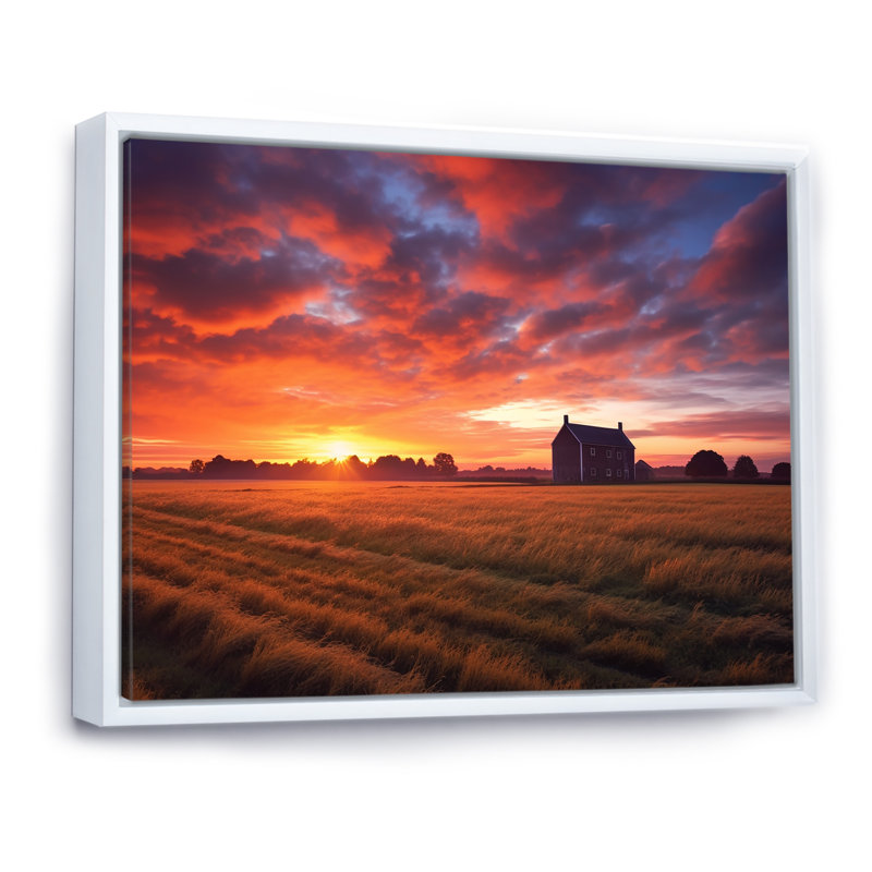 «Glorious Sunset Over Flanders Wheat Fields», reproduction sur toile, H 24 po x l 32 po x P 1 po, Cadre flottant blanc