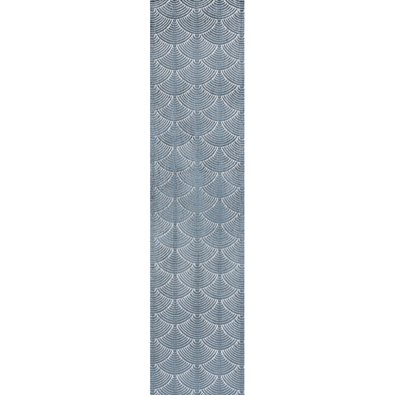 Simsbury Geometric Art Deco Fan Pattern High-Low Navy/Cream Rug, Runner 2' x 8'