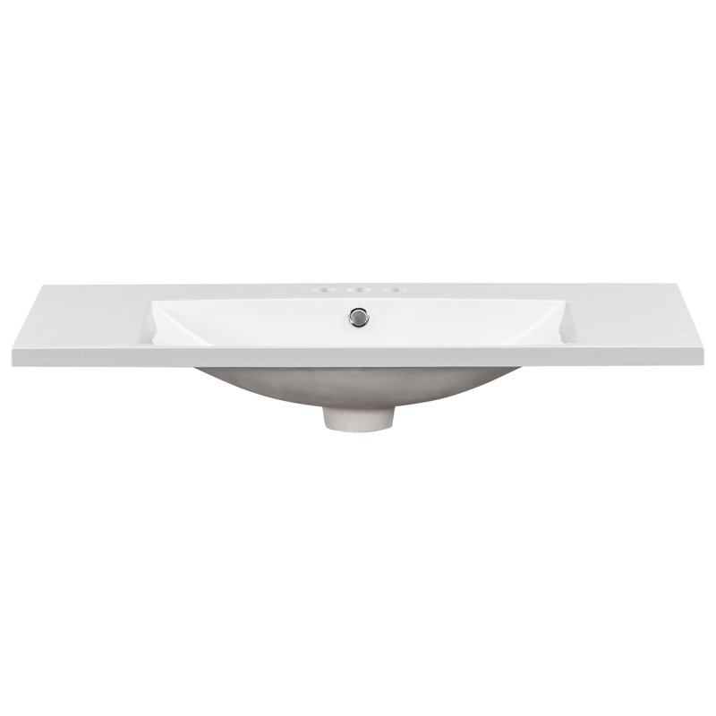 Lavabo de salle de bain simple 36 po, comptoir de meuble-lavabo seulement, 3 trous de robinet, résine