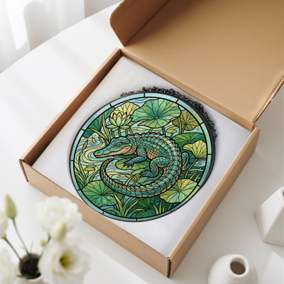 Alligator Swamp Stained Glass Window Panel，12"H