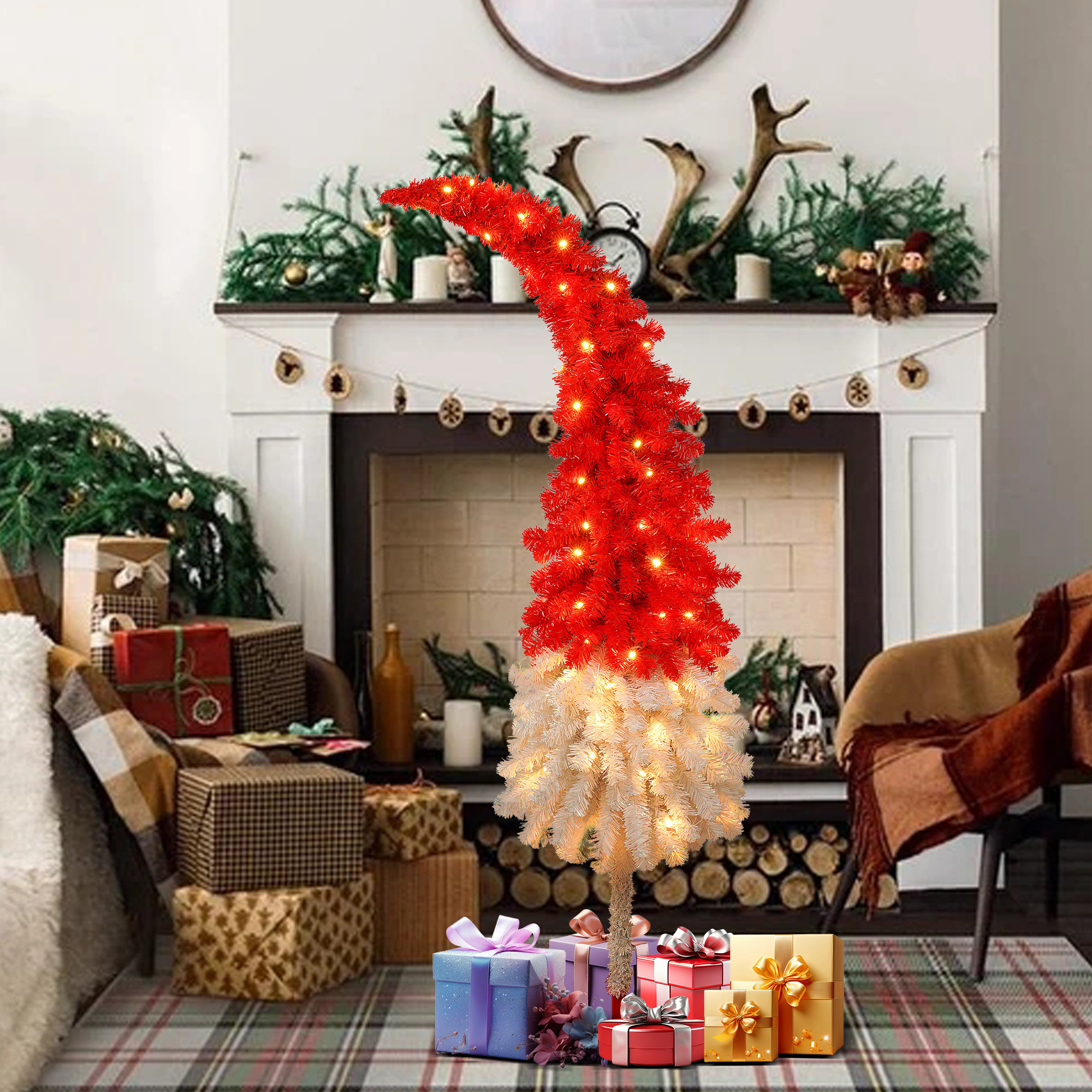 The Holiday Aisle® 5ft Hinged Fir Artificial Fir Bent Top Christmas