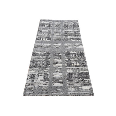 Tapis de couloir oriental gris en laine noué à la main 2 pi 7 po x 6 pi 0 po - MOA10287340