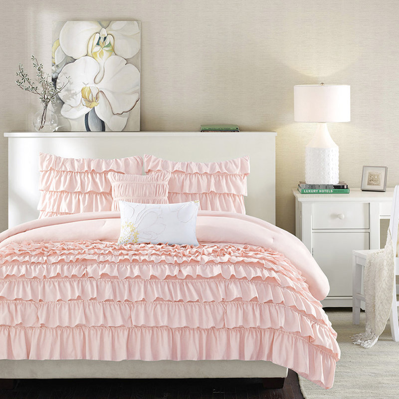 Édredon pour lit simple / simple Blush Ruffle, Édredon pour lit simple 5 pièces supplémentaire