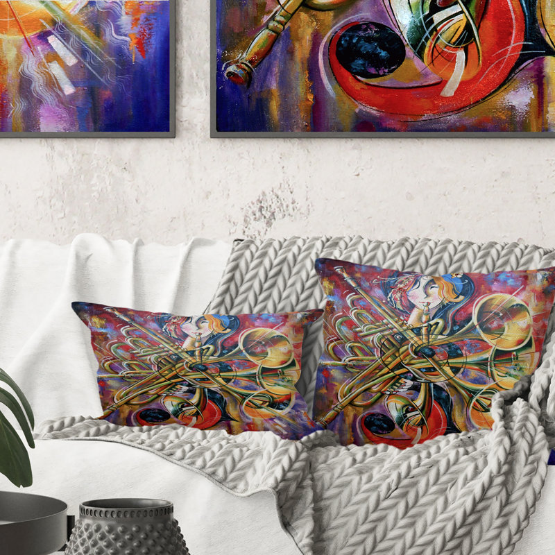 Coussin décoratif à imprimé abstrait multicolore - impression bohémienne et éclectique, 16 po x 16 po