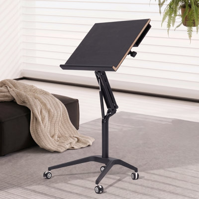Adjustable Rolling Laptop Desk with 0-90° Tilting Desktop, 30.71"-42.52" Height Adjustable Mobile Standing Desk, 31.5" x 23.62" Workstation with Wheels for Home Office, Reading & Study