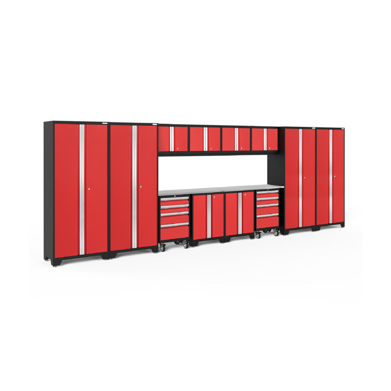 Ensemble de 14 armoires de rangement Bold Series, Rouge, Acier inoxydable