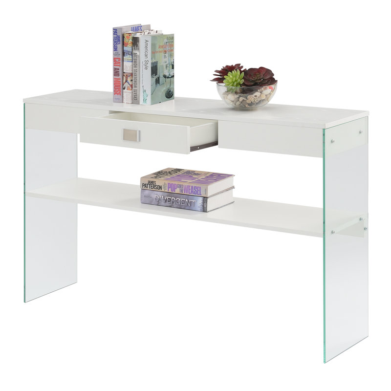 Console Allegonda avec 1 tiroir et structure en verre, H 30 po x l 47,5 po x P 11,75 po