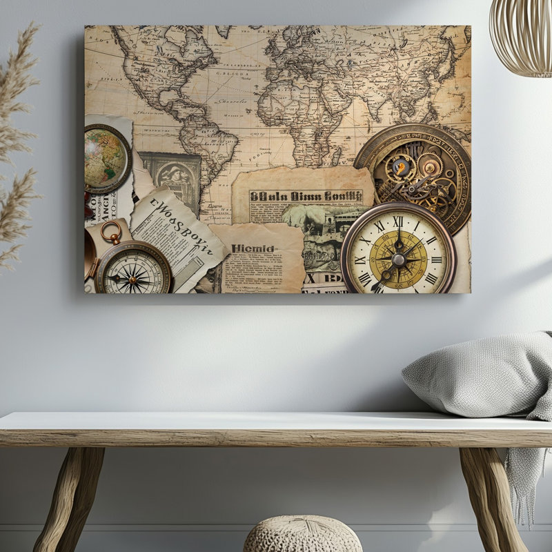Toile, création d’un collage d’inspiration rétro avec fond de carte vieilli, H 16 po x l 20 po
