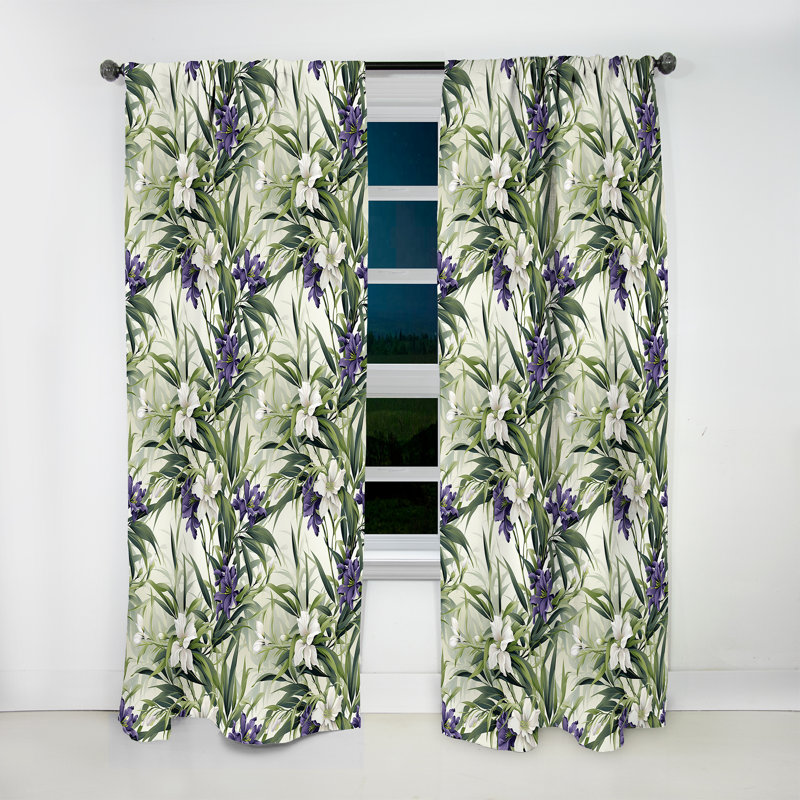 Green Purple Bamboo Serenade Tropical Pattern IV - Tropical Velvet Curtain - 1 panel, 52" W x 95" L
