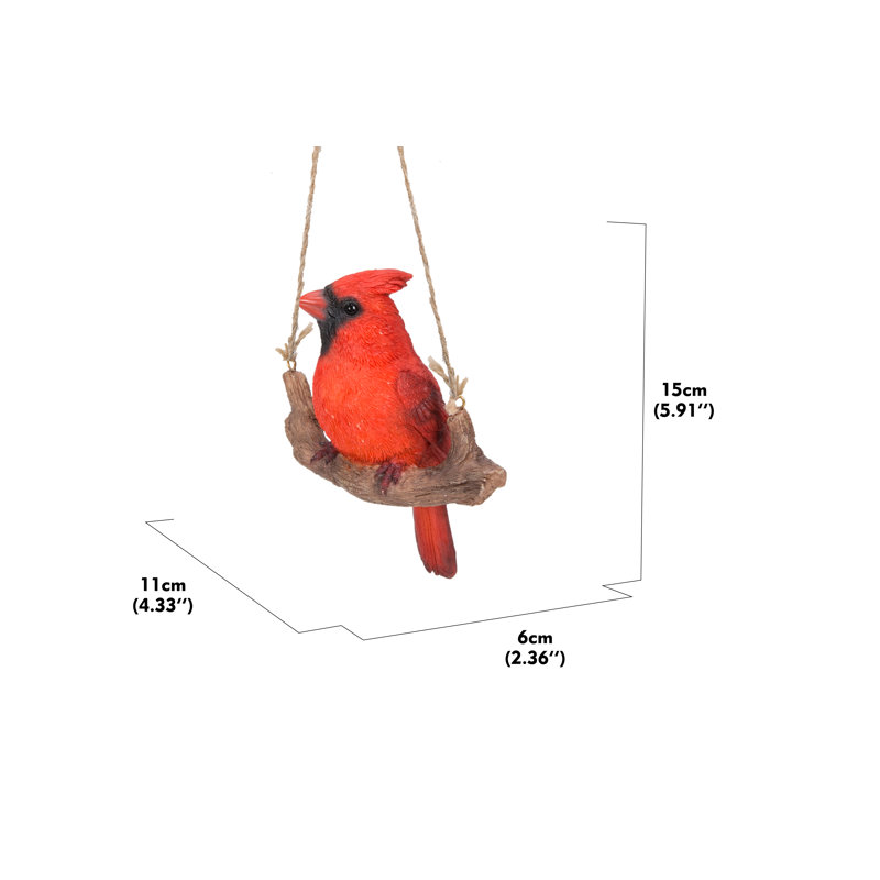 Red Hanging Cardinal on Branch Garden Figurine