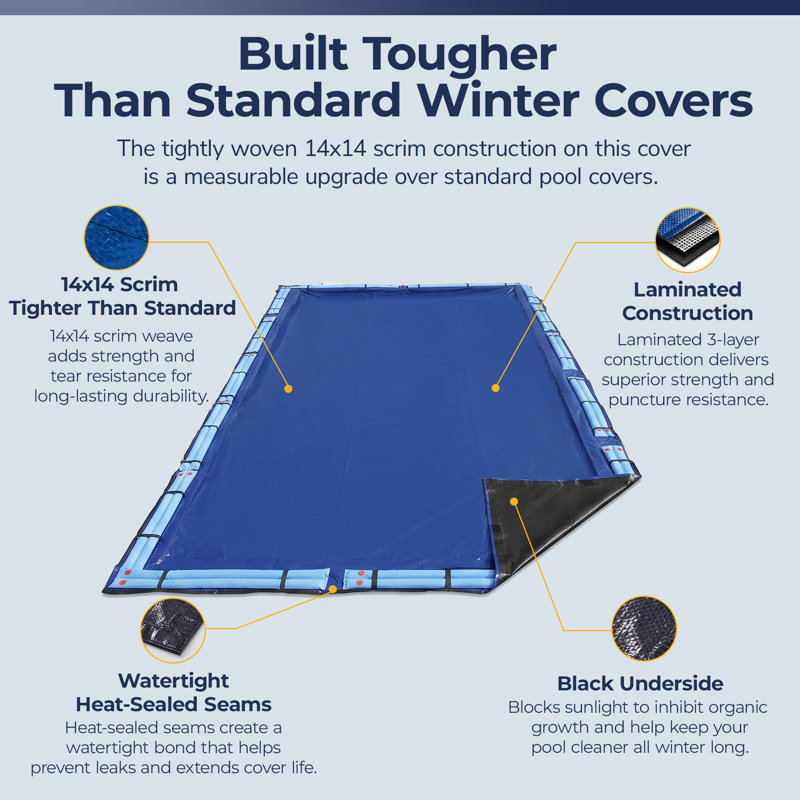 Blue Wave Arctic Armor 12x20-ft Rectangular In Ground Pool Winter Cover, Heavy Duty Solid Pool Tarp, 14x14 Laminated Polyethylene, 5-ft Overlap, Metal Grommets, Cable and Winch, 15-Year Warranty