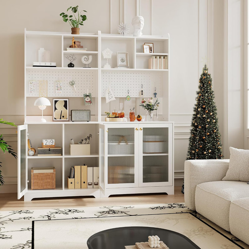 Meuble de cuisine, buffet de rangement en MDF avec portes et étagères ouvertes