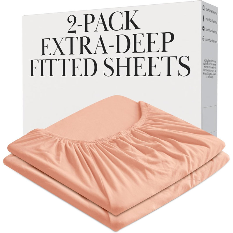 Ensemble de draps-housses en lin Southwest Fine Linens, rosé, microfibre à double brossage 110 g / m² avec poche extra-profonde de 21 pouces et coins élastiques, 2 draps-housses, simple TG