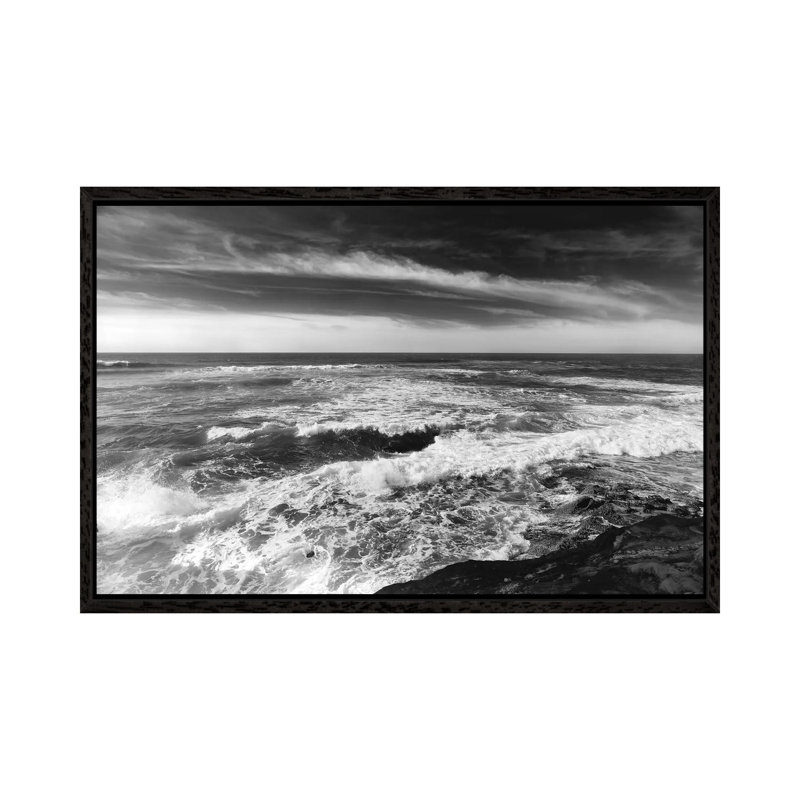 Monochrome Sunset Cliffs II by Bethany Young - Print on Canvas, 66.04cm H x 101.6cm W x 3.81cm D, Black Framed