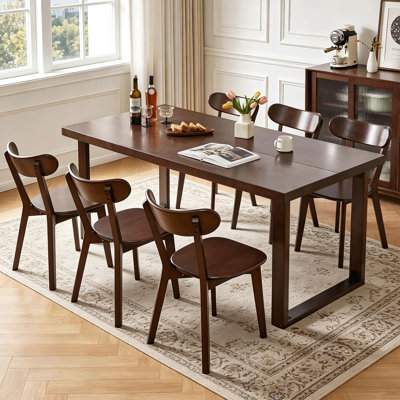 70.86" Dining Table Set, Rustic Wood Table with 1.57" Thick Tabletop & Rubber Wood Leg, Rectangular Dining Room Table and Chairs Set