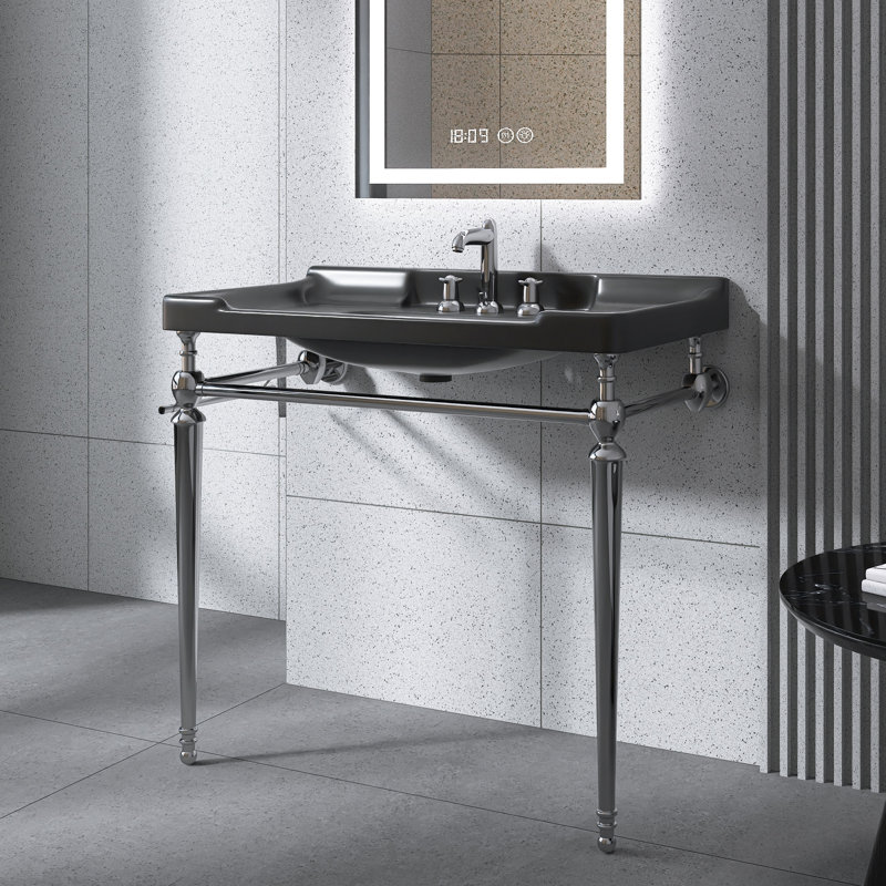 Meuble-lavabo autoportant en chrome avec lavabo console 36 po x l 18 po x H 39 po, Noir, noir, noir, noir