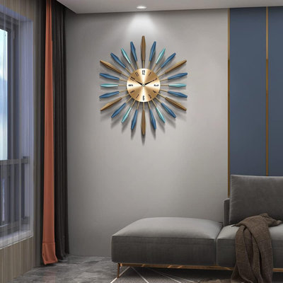 Grande horloge murale de 22 pouces pour le salon, montre murale Mid-Century silencieuse et silencieuse, horloge décorative en métal bleu-or pour la chambre à coucher, la cuisine, le bureau, à piles